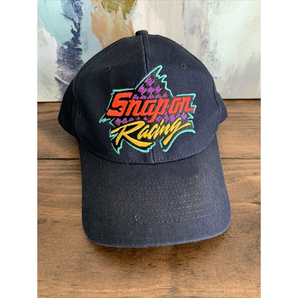 VTG Snap On Tools Racing Snapback Hat Black NASCAR ~ COLORFUL LOGO NICE!